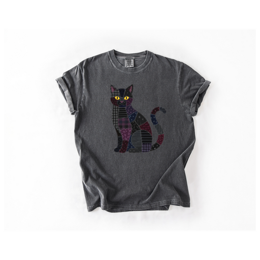 Black Kitty Cat Faux Patchwork
